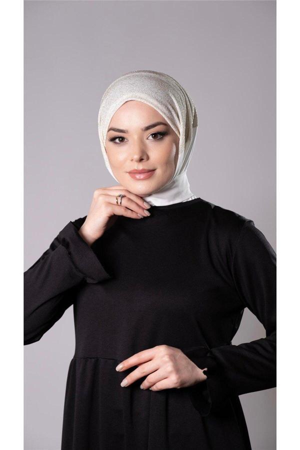 Hürrem Bone Krem Pratik Hazır Geçmeli Tesettür Eşarp Sandy Kumaş Arkadan Çıtçıtlı 2206_40 - Image 1