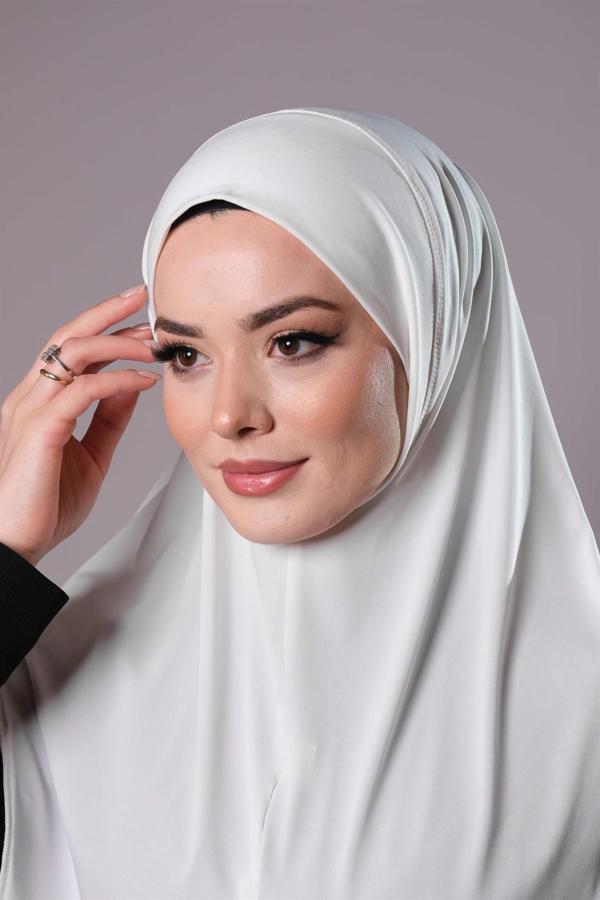 Hürrem Bone Krem Pratik Hazır Geçmeli Tesettür Eşarp Sandy Kumaş Düz Hijab 2308_40 - Image 1