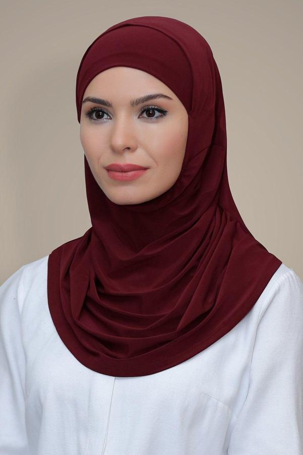 Hürrem Bone Bordo Pratik Hazır Geçmeli Tesettür Eşarp Sandy Kumaş Kendinden Boneli 1290_16 - Image 1