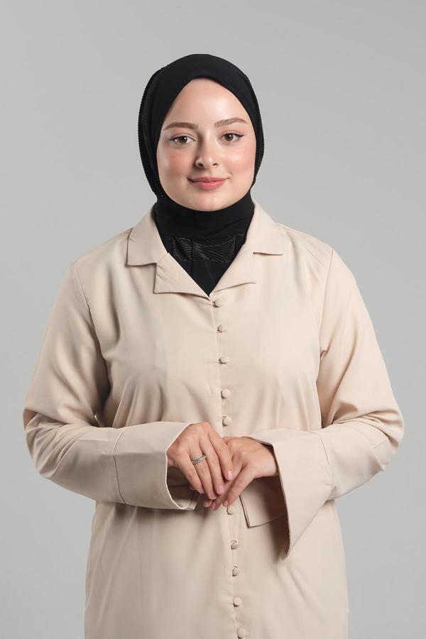 Hürrem Bone Siyah Pratik Hazır Geçmeli Tesettür Eşarp Sandy Arkadan Çıtçıtlı Piliseli Hijab 2406_01 - Image 1