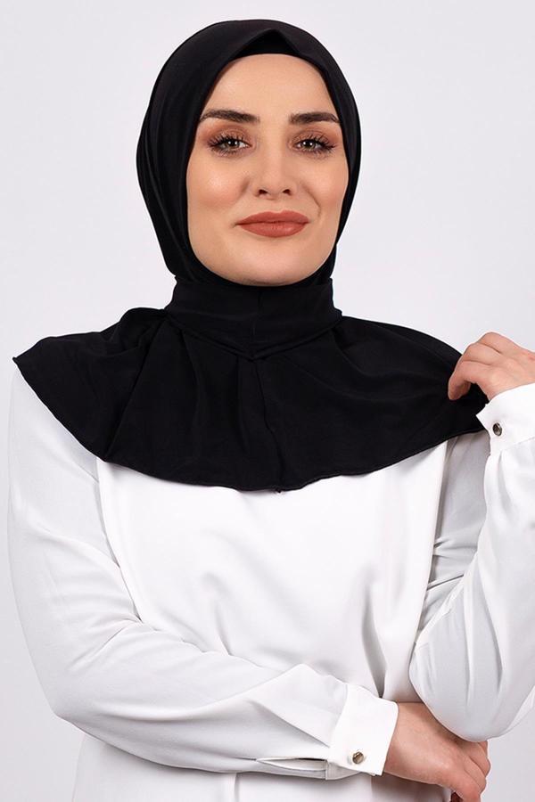 Hürrem Bone Siyah Pratik Hazır Geçmeli Tesettür Eşarp Sandy Kumaş Arkadan Çıtçıtlı 2101_01 - Image 1