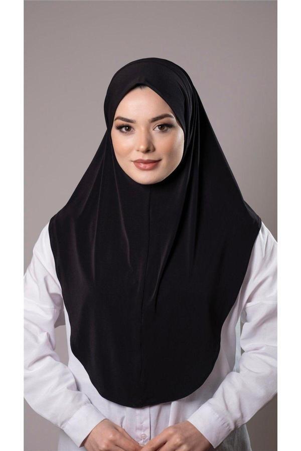 Hürrem Bone Siyah Pratik Hazır Geçmeli Tesettür Eşarp Sandy Kumaş Düz Hijab 2308_01 - Image 1