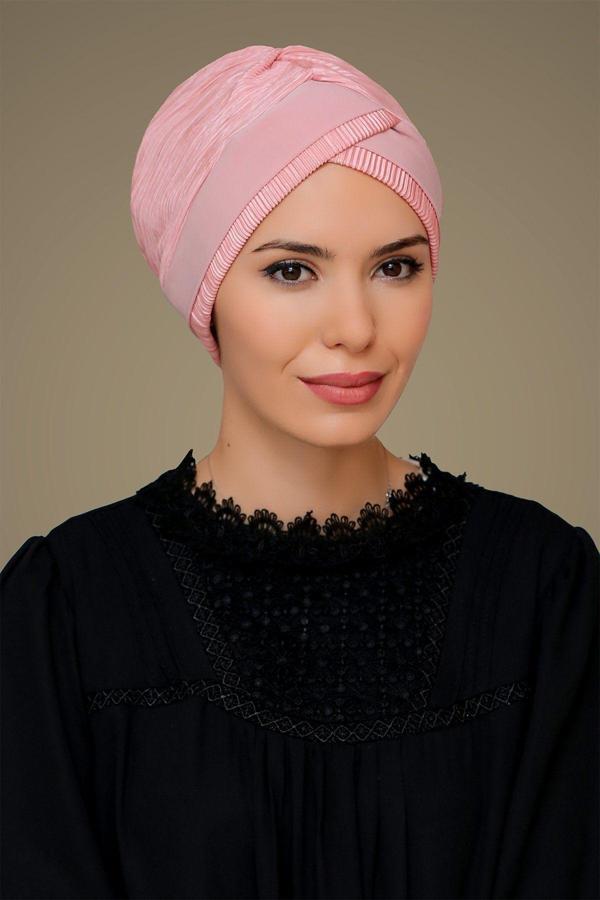 Hürrem Bone Somon Pratik Hazır Geçmeli Tesettür Bone Fukuro Piliseli Tek Bantlı Çapraz Büzgülü 1821_39 - Image 1