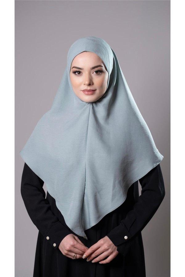 Hürrem Bone Çağla Yeşili Pratik Hazır Geçmeli Tesettür Eşarp Pamuk Caz Kumaş Düz Hijab 2306_32 - Image 1