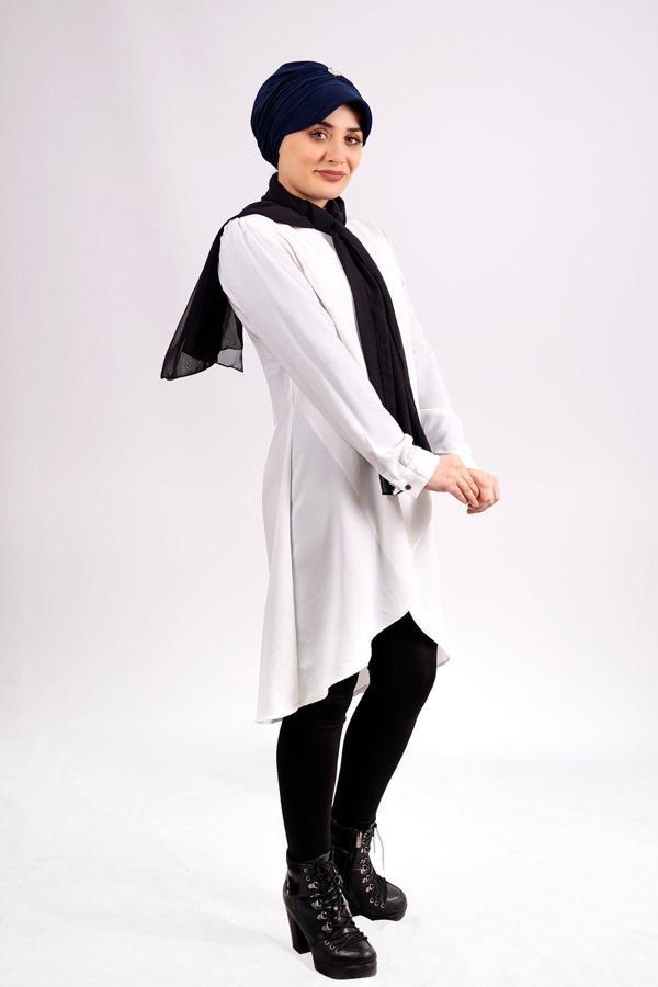 Hürrem Bone Lacivert Pratik Hazır Geçmeli Tesettür Bone Viskon Kumaş Şapkalı Aksesuarlı 2104_02 - Image 1