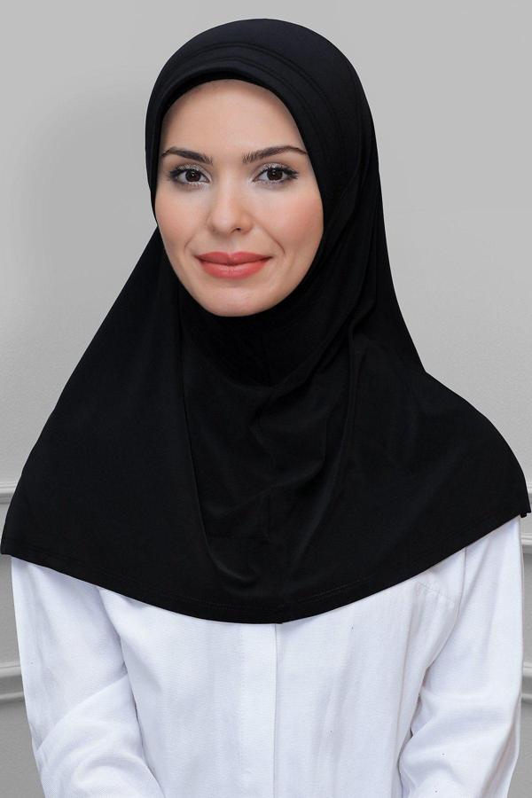 Hürrem Bone Siyah Pratik Hazır Geçmeli Tesettür Eşarp Sandy Kumaş Sade 1600_01 - Image 1