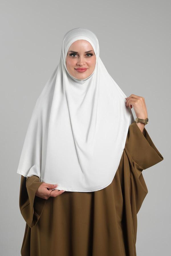 Hürrem Bone Krem Pratik Hazır Geçmeli Tesettür Eşarp Viskon Pratik Namaz Örtüsü 2201_40 - Image 1