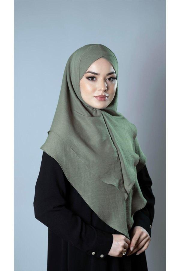 Hürrem Bone Fıstık Yeşili Pratik Hazır Geçmeli Tesettür Eşarp Pamuk Caz Kumaş Çift Katlı Çapraz Hijab 2304_36 - Image 1