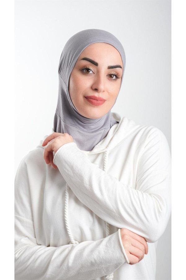 Hürrem Bone Gri Pratik Hazır Geçmeli Tesettür Bone Sandy Kumaş Spor Hijab 2113_15 - Image 1