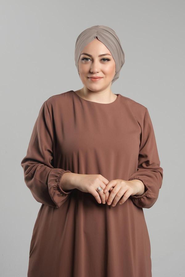 Hürrem Bone Sütlü Kahve Pratik Hazır Geçmeli Tesettür Bone Sandy Büzgülü Salaş 2119_26 - Image 1