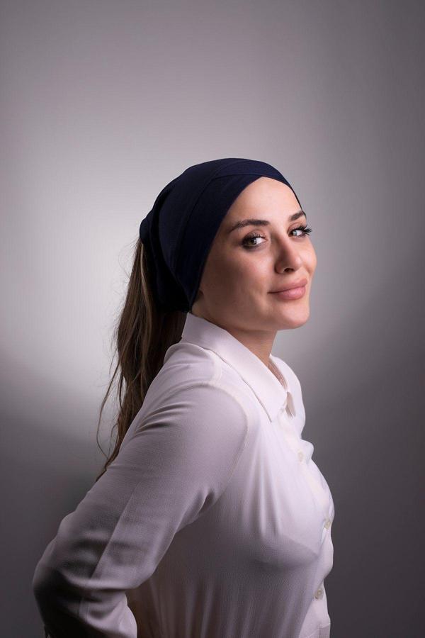 Halven Lacivert Pratik Hazır Geçmeli Iç Bone Viskon Kumaş Çapraz Boru Tek Bantlı 3005_02 - Image 1