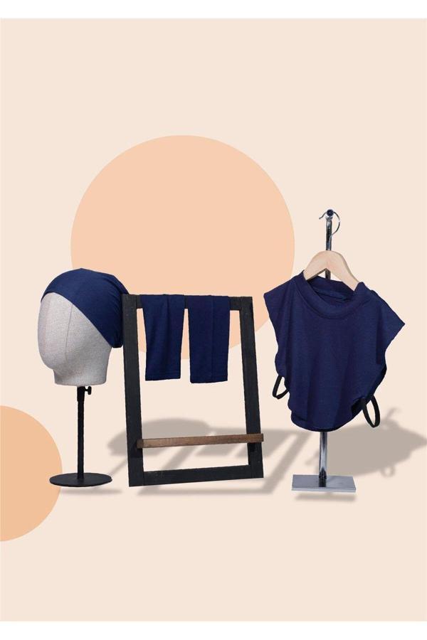 Hürrem Bone Lacivert Kolluk Boyunluk Bone Pratik 3'Lü Set Viskon Kumaş Düz 1012_02 - Image 1