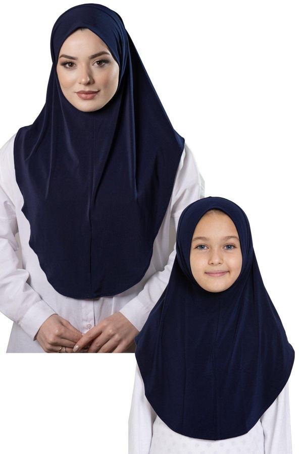 Hürrem Bone Lacivert Pratik Anne Kız Kombin Tesettür Eşarp Sandy Düz Hijab 230812_02 - Image 1