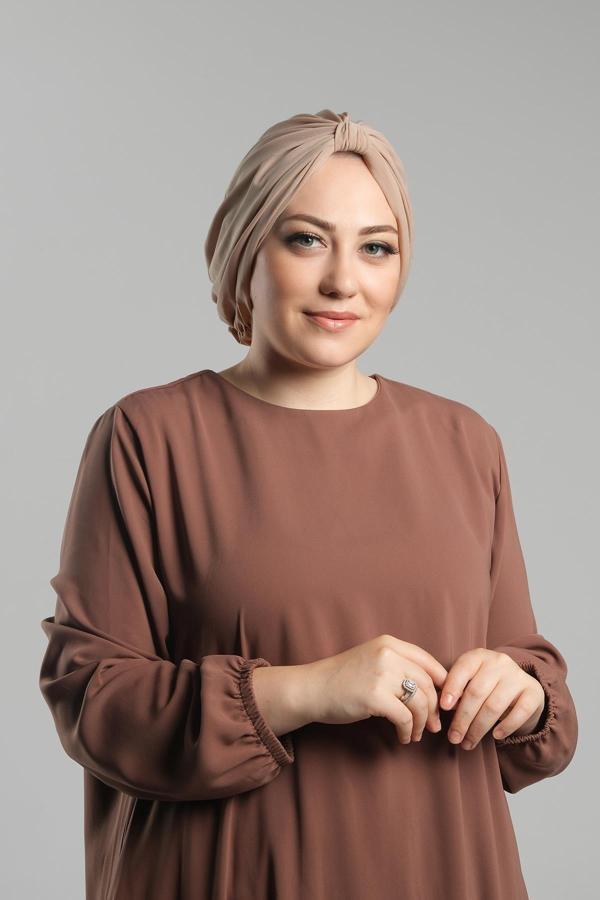 Hürrem Bone Sütlü Kahve Pratik Hazır Geçmeli Tesettür Bone Sandy Pileli Salaş 2121_26 - Image 1