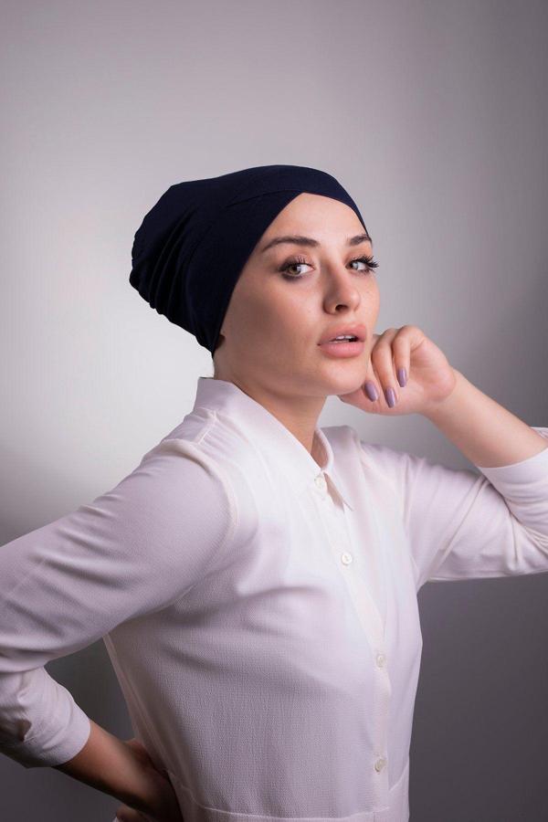 Halven Lacivert Pratik Hazır Geçmeli Iç Bone Viskon Kumaş Çapraz Tek Bantlı 3004_02 - Image 1