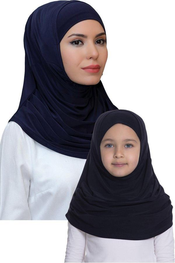 Hürrem Bone Lacivert Pratik Anne Kız Kombin Tesettür Eşarp Sandy Kendinden Boneli 129078_02 - Image 1