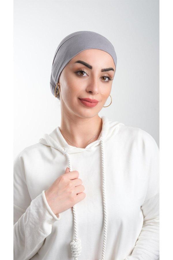 Hürrem Bone Gri Pratik Hazır Geçmeli Tesettür Bone Viskon Kumaş Sade 3003_15 - Image 1