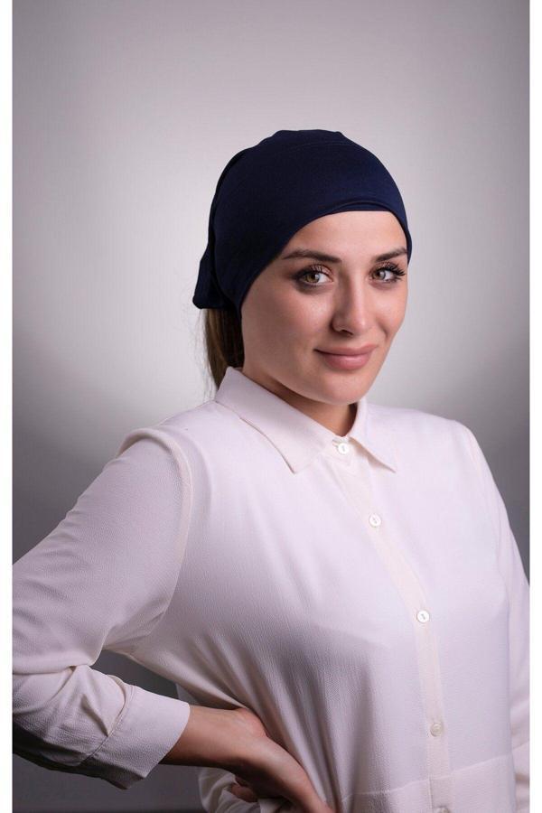 Halven Lacivert Pratik Hazır Geçmeli Iç Bone Viskon Kumaş Dikişsiz Boru Bone 3006_02 - Image 1