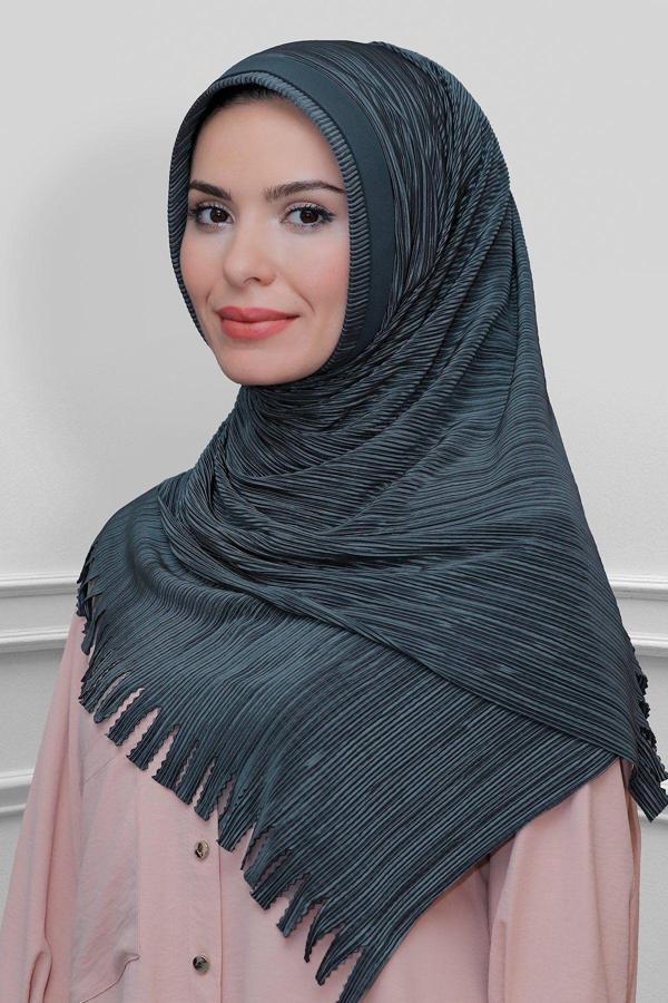 Hürrem Bone Füme Pratik Hazır Geçmeli Tesettür Eşarp Fukuro Piliseli Saçaklı Lazer Kesim 1820_25 - Image 1