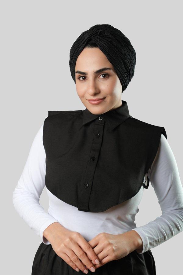 Hürrem Bone Siyah Gömlek Yakalı Boyunluk Terikoton Düz 1015_01 - Image 1