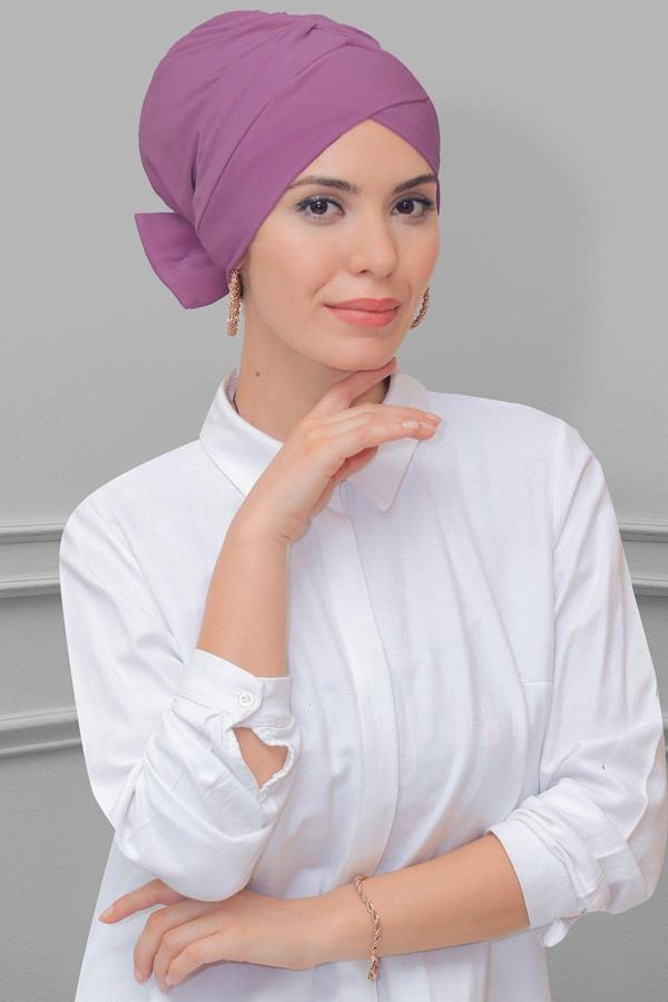 Hürrem Bone Gül K. Pratik Hazır Geçmeli Tesettür Bone Sandy Kumaş Fiyonklu Çift Taraflı Tek Çapraz 1833_18 - Image 1