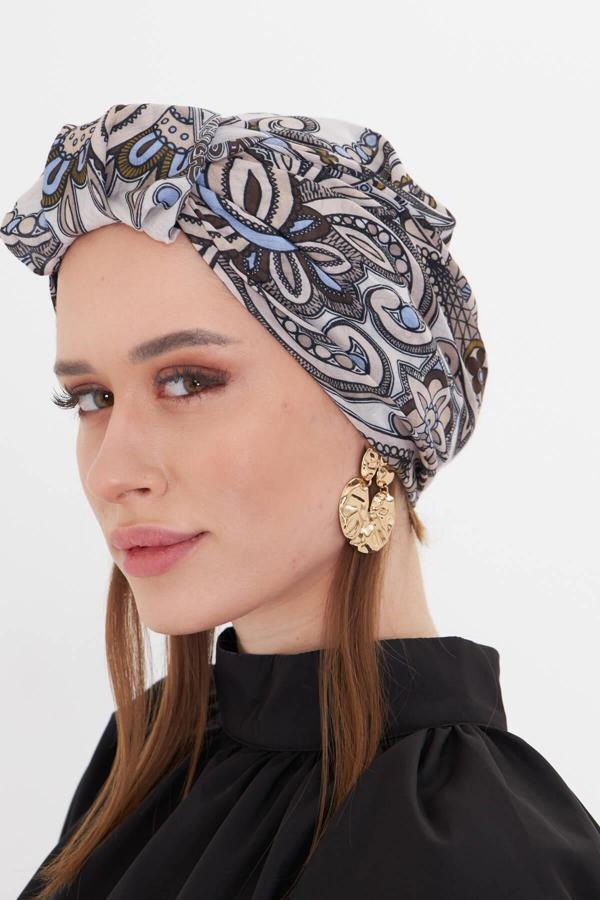 Hürrem Bone Taş Pratik Hazır Geçmeli Tesettür Bone Kesik Elyaf Retro Desenli 2409_46 - Image 1