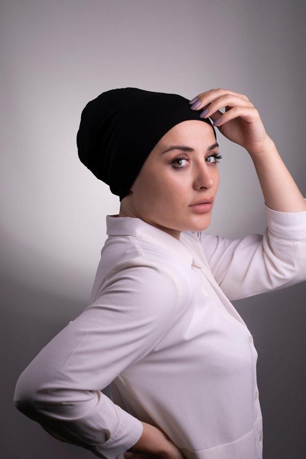 Halven Siyah Pratik Hazır Geçmeli Iç Bone Viskon Kumaş Dikişsiz 3003_01 - Image 1