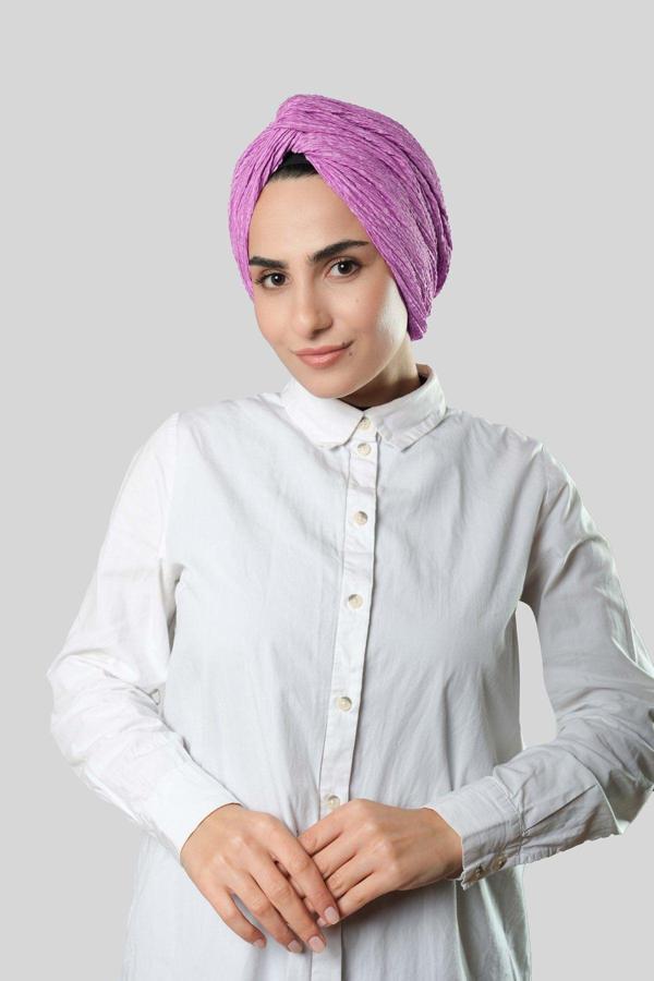 Hürrem Bone Gül Kurusu Çapraz Büzgülü Piliseli Tesettür Bone Fukuro Kendinden Desenli 2316_18 - Image 1