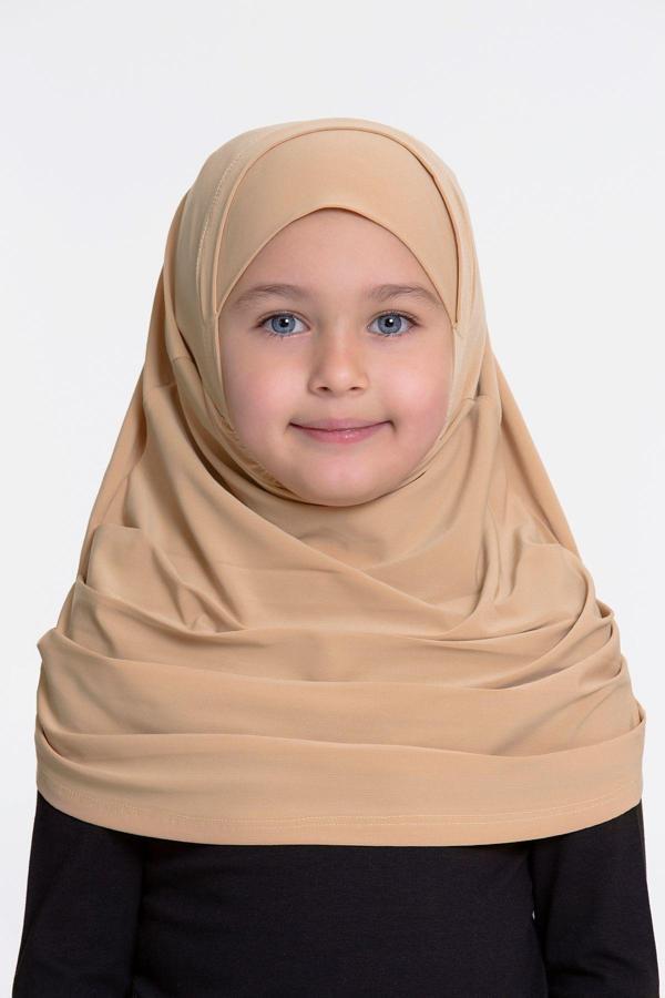 Hürrem Bone Sütlü Kahve Pratik Hazır Geçmeli Çocuk Tesettür Bone Sandy Kumaş Kendinden Boneli 78_26 - Image 1