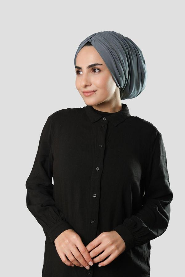 Hürrem Bone Antrasit Drapeli Salaş Tesettür Bone Sandy Büzgülü 2315_25 - Image 1