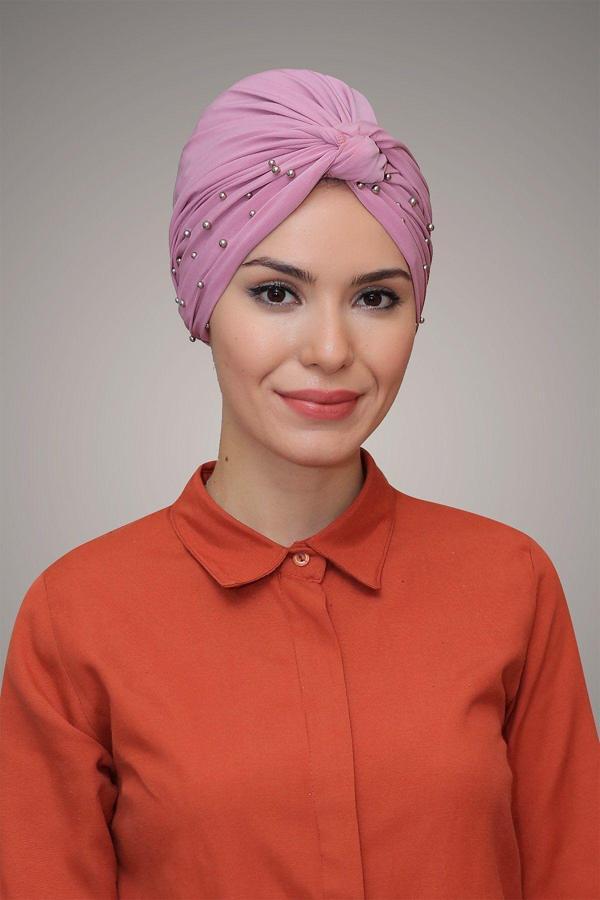 Hürrem Bone Gül Kurusu Pratik Dolama Tesettür Bone Sandy Kumaş Boncuklu 1870_18 - Image 1