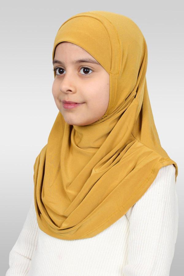 Hürrem Bone Gold Pratik Hazır Geçmeli Çocuk Tesettür Bone Sandy Kumaş Kendinden Boneli 78_03 - Image 1