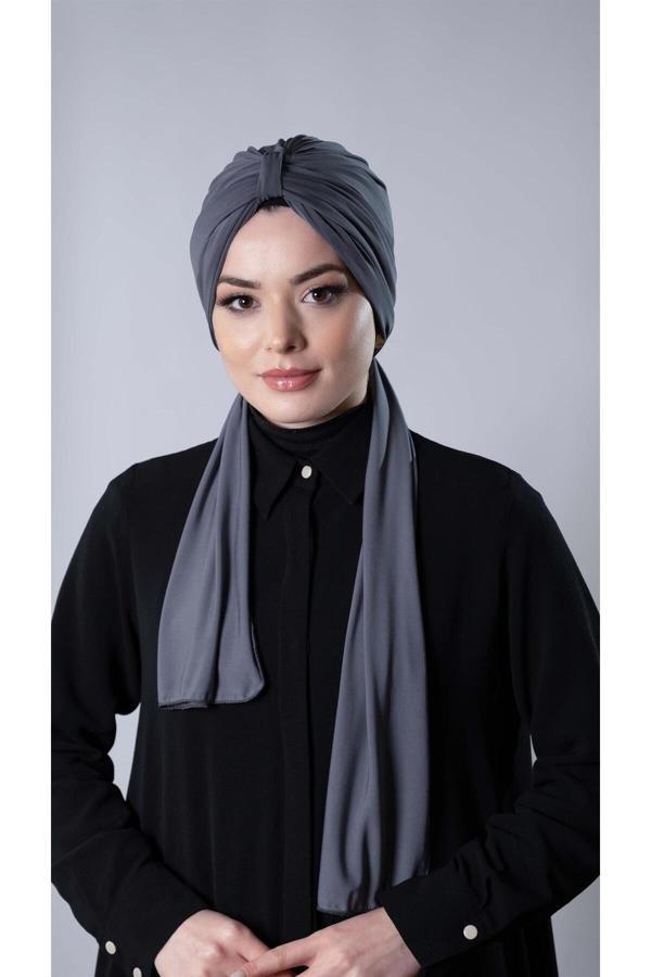 Hürrem Bone Antrasit Pratik Hazır Geçmeli Tesettür Bone Sandy Kumaş Atkılı 2204_25 - Image 1