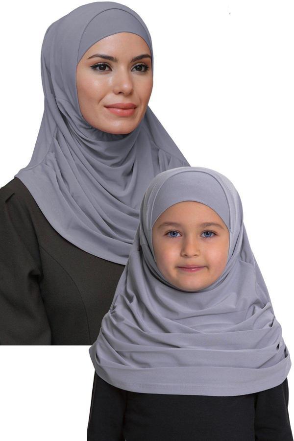 Hürrem Bone Gri Pratik Anne Kız Kombin Tesettür Eşarp Sandy Kendinden Boneli 129078_15 - Image 1
