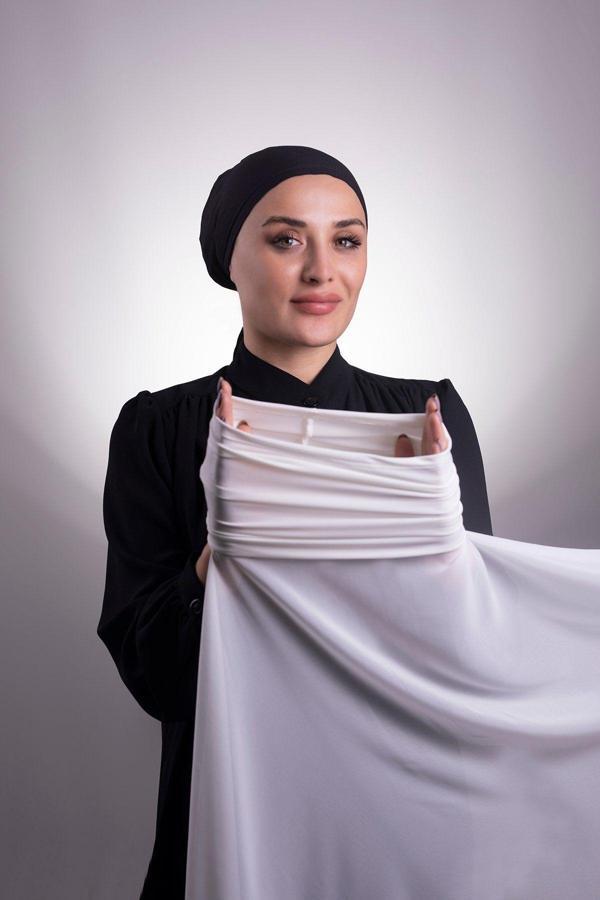 Hürrem Bone Krem Pratik Hazır Geçmeli Şal Şifon Boru Boneli 3001_40 - Image 1