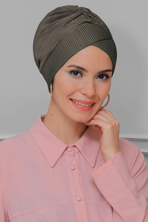 Hürrem Bone Vizon Pratik Hazır Geçmeli Tesettür Bone Fukuro Piliseli Çapraz Büzgülü 1822_10 - Image 1