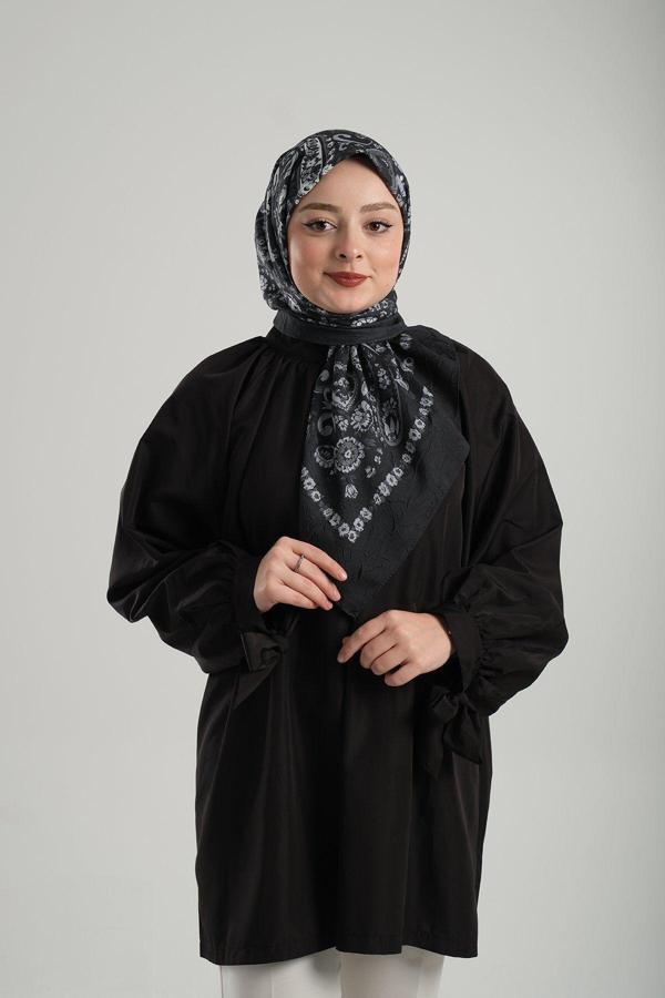 Giverny Antrasit Desenli Eşarp Bambu Çiçek Dijital Baskılı 202208_25 - Image 1