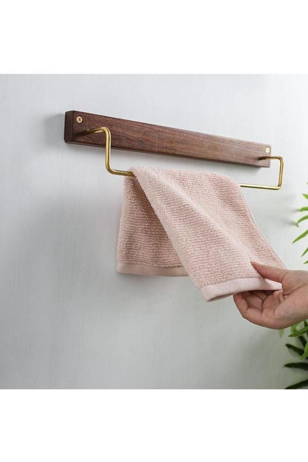 Tiydem (40 Cm) Duvara Monte Ahşap Havluluk, Havlu Askısı, Dekoratif Banyo / Mutfak Havluluk (40 Cm) - Image 1