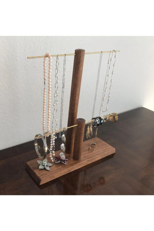 Tiydem Ahşap - Gold Kaplama Çelik Takı Standı Takı Düzenleyici Takı Organizeri 2 Kademeli - Image 1