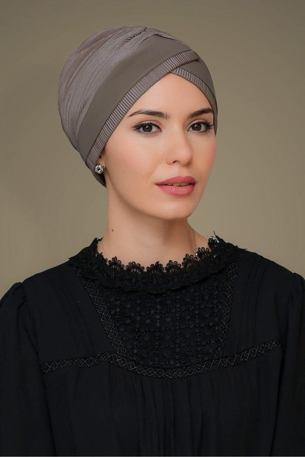 Hürrem Bone Vizon Pratik Hazır Geçmeli Tesettür Bone Fukuro Piliseli Tek Bantlı Çapraz Büzgülü 1821_10 - Image 1