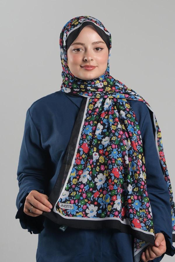 Giverny Bebe Mavisi Desenli Şal Kesik Elyaf Dijital Baskılı Pamuksu Çiçek 202113_11 - Image 1