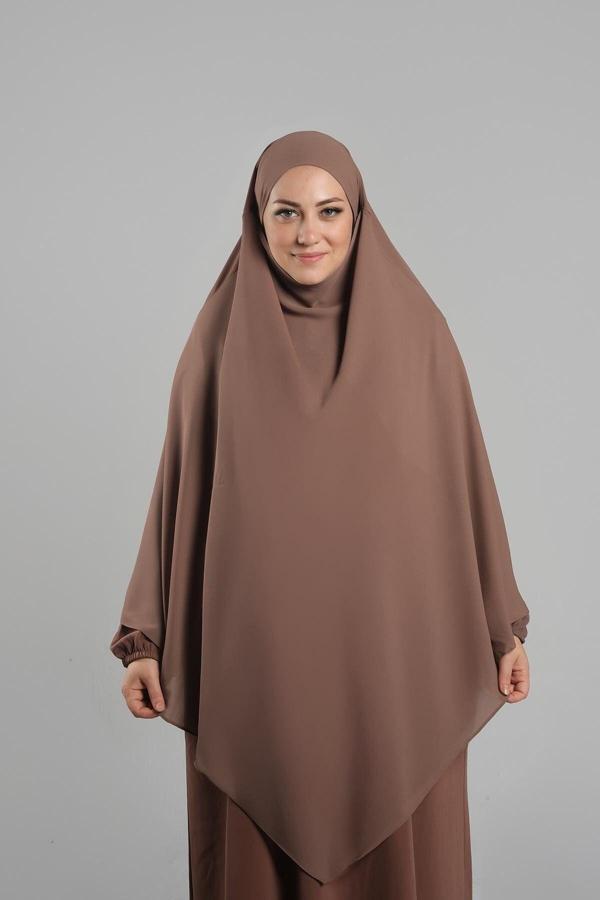 Hürrem Bone Taba Pratik Hazır Geçmeli Tesettür Eşarp Krep Bağcıklı Çift Katlı Sufle Hijab 2314_33 - Image 1