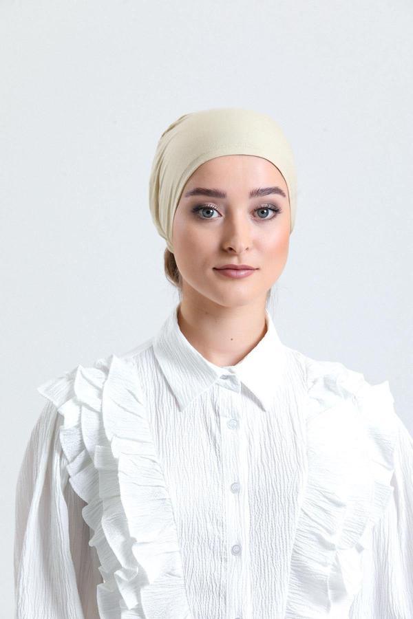 Hürrem Bone Bej Arkadan Bağlamalı Tesettür Bone Penye Kumaş Düz Bone 1011_12 - Image 1