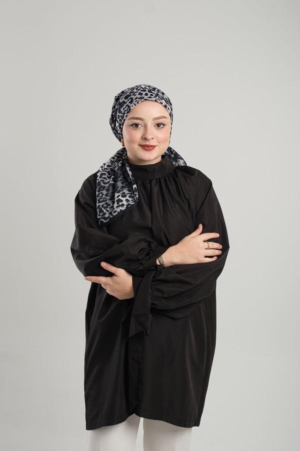 Giverny Antrasit Desenli Eşarp Kesik Elyaf Pamuksu Leopar Dijital Baskılı 202201_25 - Image 1