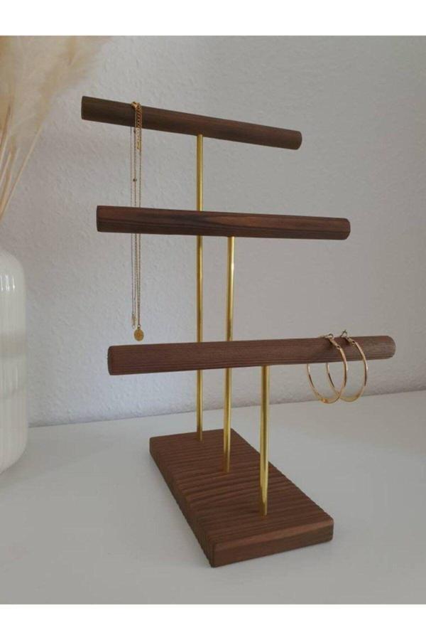 Tiydem Ahşap Gold Kaplama Çelik Takı Standı Düzenleyici - Image 1
