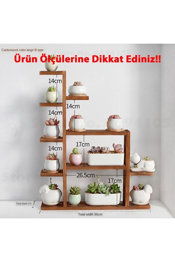 Tiydem Ahşap Masaüstü Pencere Önü Rafı / Skulent, Kaktüs Saksı Rafı/ Ahşap Çiçeklik/ Saksı Standı - Image 1