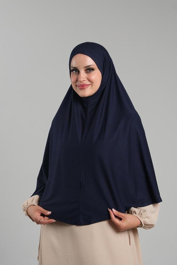 Hürrem Bone Lacivert Pratik Hazır Geçmeli Tesettür Eşarp Viskon Pratik Namaz Örtüsü 2201_02 - Image 1