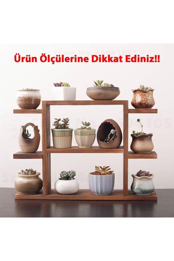 Tiydem Ahşap Masaüstü Pencere Önü Rafı / Skulent, Kaktüs Saksı Rafı/ Ahşap Çiçeklik/ Saksı Standı - Image 1