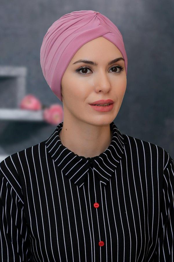 Hürrem Bone Gül Kurusu Pratik Hazır Geçmeli Tesettür Bone Sandy Kumaş Taçlı Büzgülü 1208_18 - Image 1