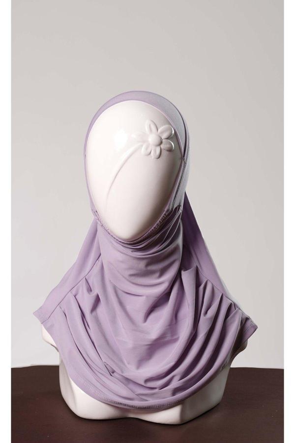 Hürrem Bone Lila Pratik Hazır Geçmeli Çocuk Tesettür Bone Sandy Kumaş Kendinden Boneli 78_28 - Image 1